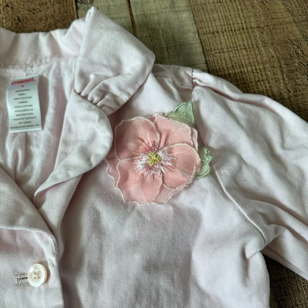 Gymboree pink button down long sleeve dress with flower big girl 6